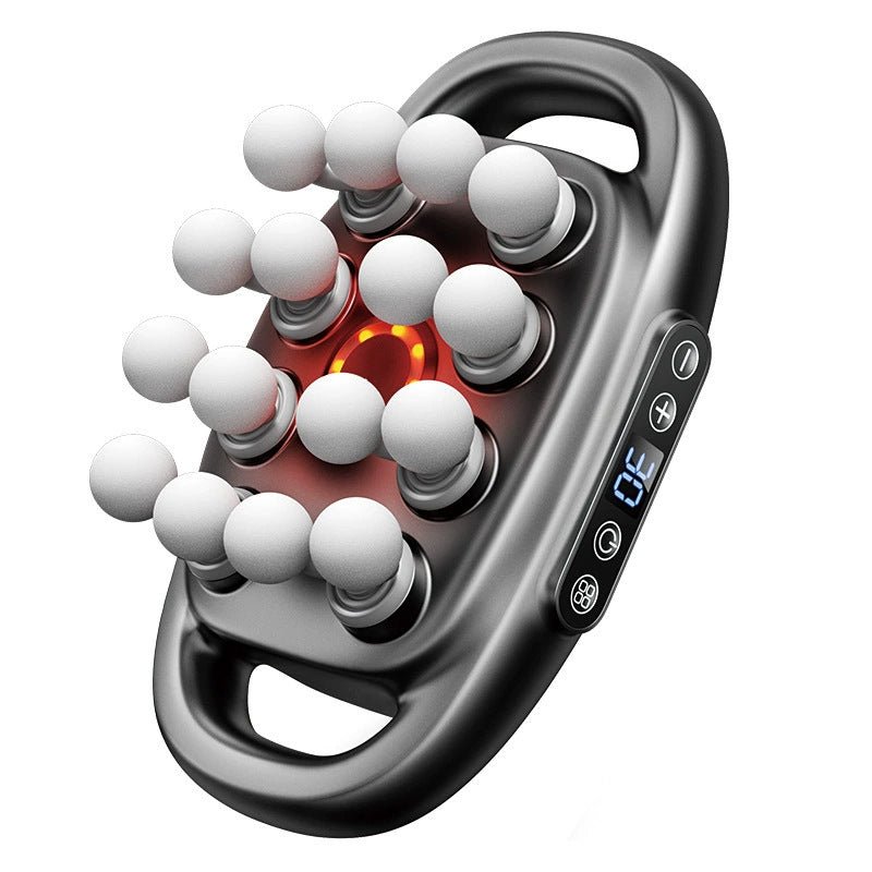 16-head massage gun with LED display, ergonomic handle, and white massage nodes