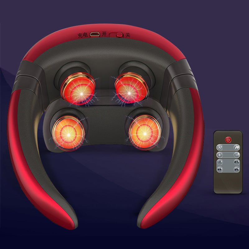Electric neck massager with four heated nodes and remote control for cervical pain relief