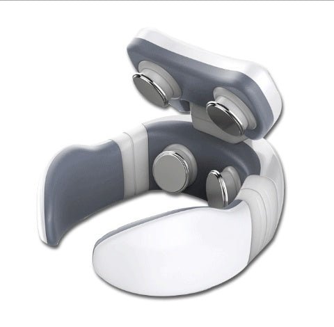 Electric neck massager with heat and pulse therapy pads for cervical pain relief