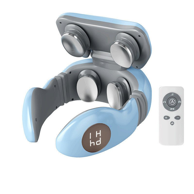 Electric neck massager for cervical pain relief with heat, pulse therapy, and remote control