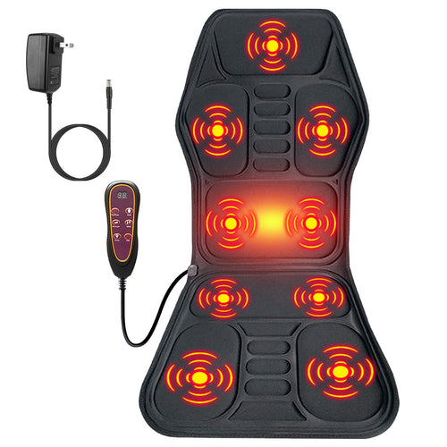 Heated back massager cushion with remote control and glowing massage zones
